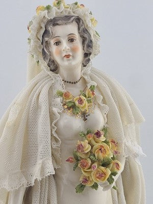 Antique Victorian 1920's Dresden German Porcelain Bride Figurine. Loss To Lace.
