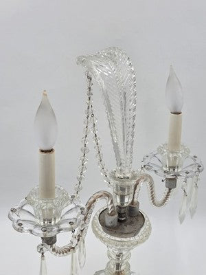 Antique 1930's Hollywood Regency Crystal Glass Candelabra Lamp Prism Table Light