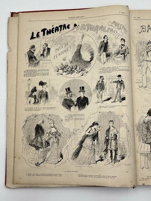 Rare Antique 1889 Journal Amusant Paris Illustrated Satirical Leather Bound Vol.