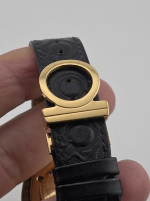 Salvatore Ferragamo Swiss Made Gold Plated Leather Watch Diamond Markers. Works.