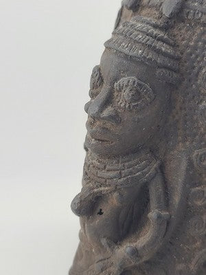 Vtg 1930's West African Bronze Ceremonial Bell Benin Yoruba Style Hand Cast 9in