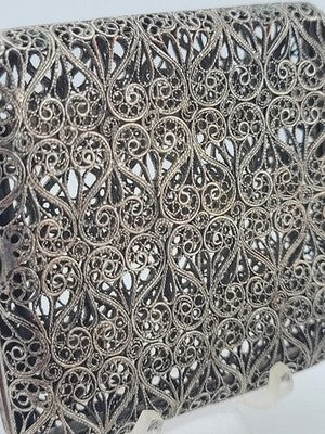Antique 1920's Handmade European 800 Silver Filigree Cigarette Case Art Deco.
