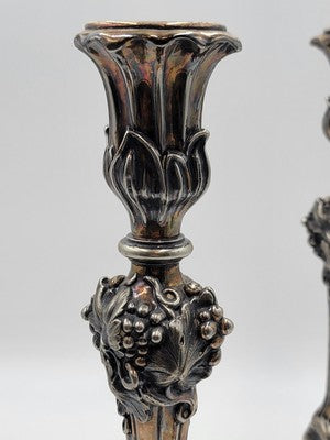 Rare Pair of Antique 1857 English Victorian Silver Plated Elkington Candlesticks