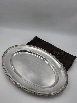Vtg Christofle France 18” Silverplate Oval Serving Platter Louis XVI Leaf Border