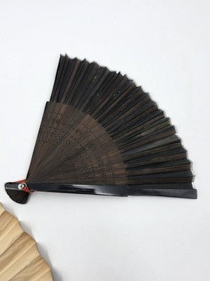 Pair Of Chinese Fan Immortals Hand Colored Silk Carved Wood 24" Calligraphy Back