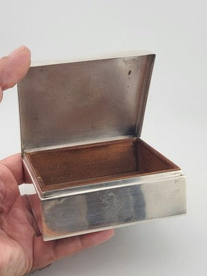 Vintage Sterling Silver by Poole 14 Cigarette Trinket Box w/Wood Inlaid. VG.