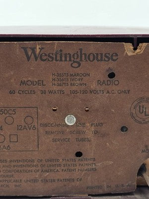 Vintage 1950s Westinghouse H-355T5 Tube Radio Telechron Alarm Clock Maroon. Read