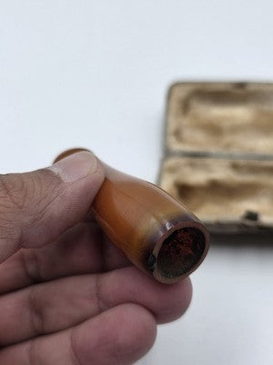 19th C Antique Victorian Natural Amber Cigar Cigarette Holders Cased Smoking Set