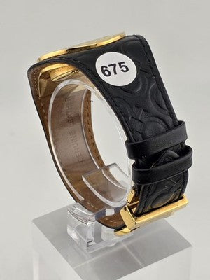 Salvatore Ferragamo Swiss Made Gold Plated Leather Watch Diamond Markers. Works.