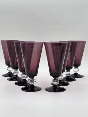 ANTIQUE SET OF 8 MID CENTURY MODERN BRYCE WILMINGTON AMETHYST 7" WATER GLASSES.