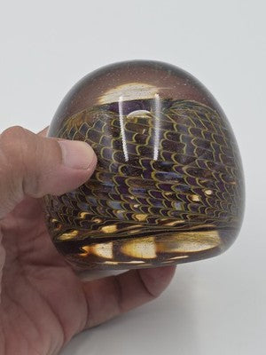 Signed Nichols Studio Art Glass Paperweight Purple Gold Vortex Swirl 4" WCU