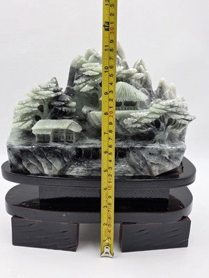 Vtg 11" Old Chinese Dushan Jade Carving Mountain Water Pine Tree Ship Sculpture