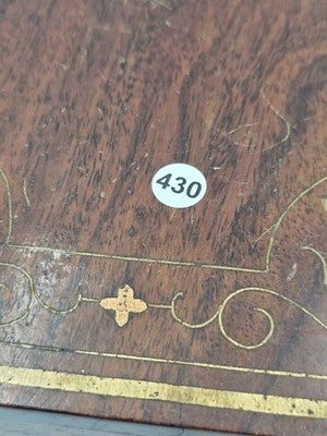 RARE ANTIQUE 19th C COLONIAL ROSEWOOD & FULL BRASS INLAY JEWELRY BOX.