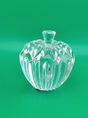 Vintage WATERFORD Signed Crystal APPLE with Stem Ribbed Faceted Paperweight