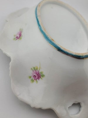 1910's Victorian German Porcelain Handled Bowl Raised Gold &Roses RS Style 11.5"