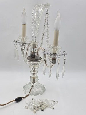 Antique 1930's Hollywood Regency Crystal Glass Candelabra Lamp Prism Table Light