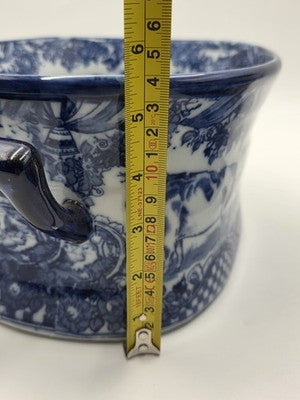 Pair XL Blue White Transferware Cachepot Jardiniere Planters Farm Animal Decor