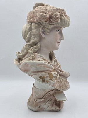 Antique 1890's German Porcelain Bust Hand Painted Gilt Victorian Woman Sculpture