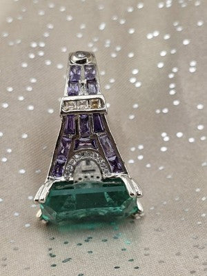 Vtg Paris Eiffel Tower Style Green Stone Purple Enamel Statement Cocktail Ring