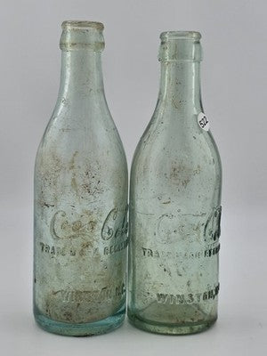 Rare Pair Antique 1900-1915 Embossed Coca-Cola Bottles Winston NC Aqua Glass