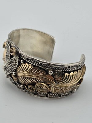Vintage Original Navajo Allen Chee Eagle In Flight Sterling Silver Cuff Bracelet