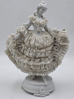 Large Jacqueline Porcelain Lace Figurine Victorian Lady Dresden Style Lace Dress