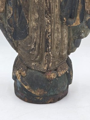 Antique 18th C Spanish Colonial Hand-Carved Virgin Mary Statue Polychrome Wood