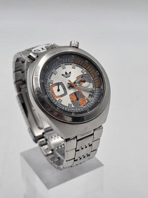 Rare Vtg Adidas 10-0277 Bullhead Chronograph Orange Dial 43mm Japan Quartz Works