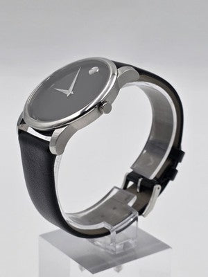 Movado Museum Classic 40mm Swiss Quartz Black Dial Sapphire Crystal Watch. Works