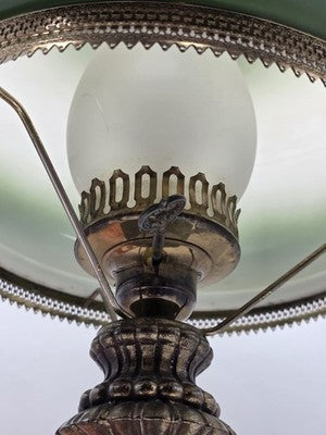 Antique Victorian Style Hurricane Lamp Electric Floral Shade Ornate Brass Base