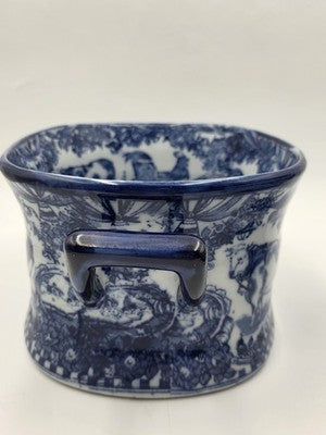 Pair XL Blue White Transferware Cachepot Jardiniere Planters Farm Animal Decor