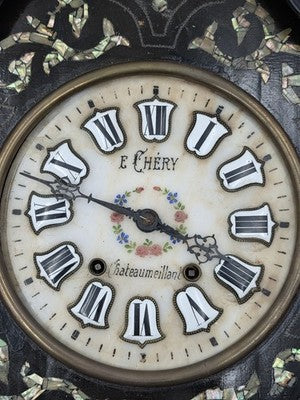 Antique 19th C Mother Of Pearl French E Chery Chateaumeillant Clock. Works. Read