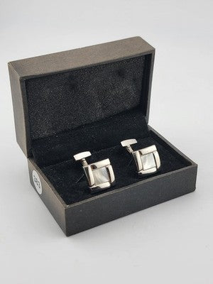Rare Vintage Hugo Boss - Silver-Tone Mother-of-Pearl Cufflinks - Original Box.