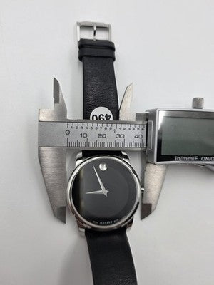 Movado Museum Classic 40mm Swiss Quartz Black Dial Sapphire Crystal Watch. Works