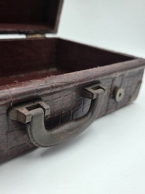Antique 1930's Faux Alligator Doctors Suitcase Salesman Sample Case. Red Velvet.