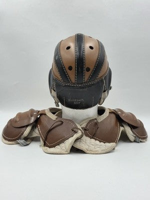 Rare Antique 1940's Goldsmith 60F Football Helmet &University 12C Shoulder Pads.