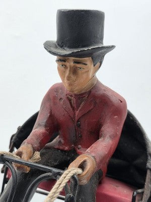 Ultra Rare Antique Horse Carriage Folk Art Composition Driver Cart C1920. 24".