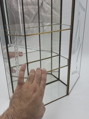 Vintage Etched Glass Brass Display Case Curio Cabinet Mirrored Hanging Standing