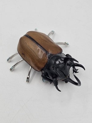 Rare Vintage Real Rhinoceros Beetle Insect Brooch Crystal Jeweled Taxidermy Pin
