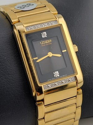 Vintage Citizen Women's EW9342-54E Eco-Drive Gold-Tone Diamond Watch #155. Works