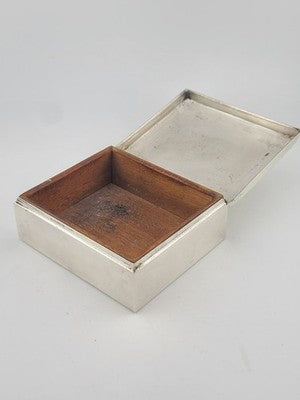 Vintage Sterling Silver by Poole 14 Cigarette Trinket Box w/Wood Inlaid. VG.