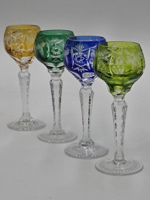 4 NACHTMANN TRAUBE 4 1/2" CORDIALS CRYSTAL WINE GLASSES MULTI COLOR CUT TO CLEAR