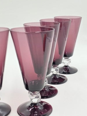 ANTIQUE SET OF 8 MID CENTURY MODERN BRYCE WILMINGTON AMETHYST 7" WATER GLASSES.