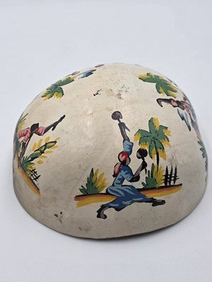 Antique 1930's Haitian Folk Art Coconut Shell Calabash Hand Painted Bowl Signed