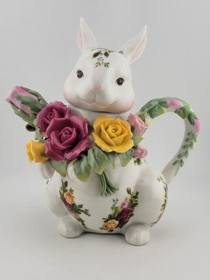 Royal Albert Old Country Roses Porcelain Bunny Rabbit Teapot Decoration VG Cond.