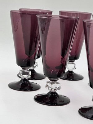 ANTIQUE SET OF 8 MID CENTURY MODERN BRYCE WILMINGTON AMETHYST 7" WATER GLASSES.