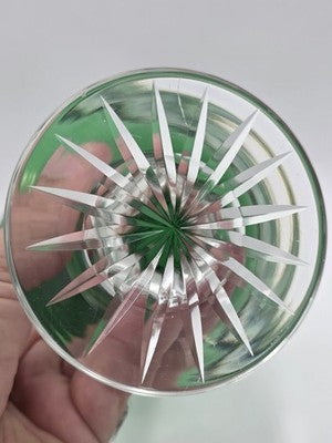Set Of 4 Vintage Bohemian Czech Emerald Green Cut Crystal Wine Goblets. 7.75".