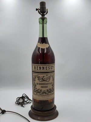 Rare Antique 1940's Hennessy Cognac Bottle Bar Decor Large Glass Lamp. 21" Works