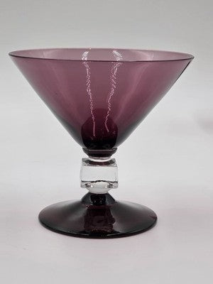 ANTIQUE SET OF 7 MID CENTURY BRYCE WILMINGTON AMETHYST 5 1/2" CHAMPAGNE GLASSES.