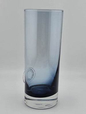 Rare Tiffany & Co Blue Lead Crystal Cylinder Vase England Applied Medallion 8"
